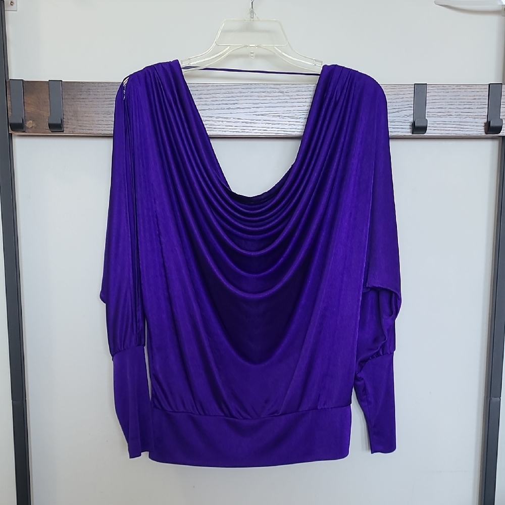 BCBG Purple Backless Relaxed Blouse with 3/4 Sleeves